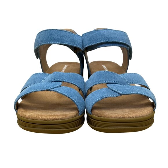 Lands End Women’s Blue Faux Suede Open-Toe Adjustable Strap Wedge Sandals Sz 7B - Picture 2 of 8